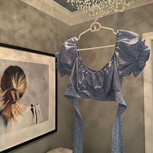 Blue Floral Blouse Women's Top